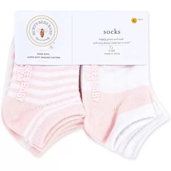 imageBurts Bees Baby Unisex Baby Socks Ankle or Crew Height Made with Soft Organic Cotton 6 Packs with NonSlip Grips for BabiesPink Blossom Multi