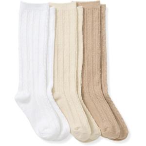 imageBurts Bees Baby Baby Girls Set of 3 Cable Knit Kneehigh Organic Cotton Stockings SocksOat Multi