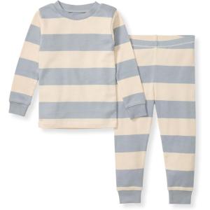 imageBurts Bees Baby Boys 2Piece Long Sleeve Tee and Pants Organic Cotton Pajama SetBlue Rugby Stripe