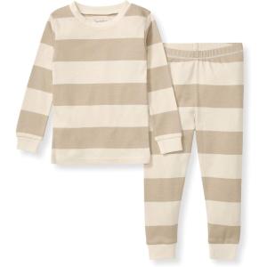 imageBurts Bees Baby Boys 2Piece Long Sleeve Tee and Pants Organic Cotton Pajama SetOat Rugby Stripe