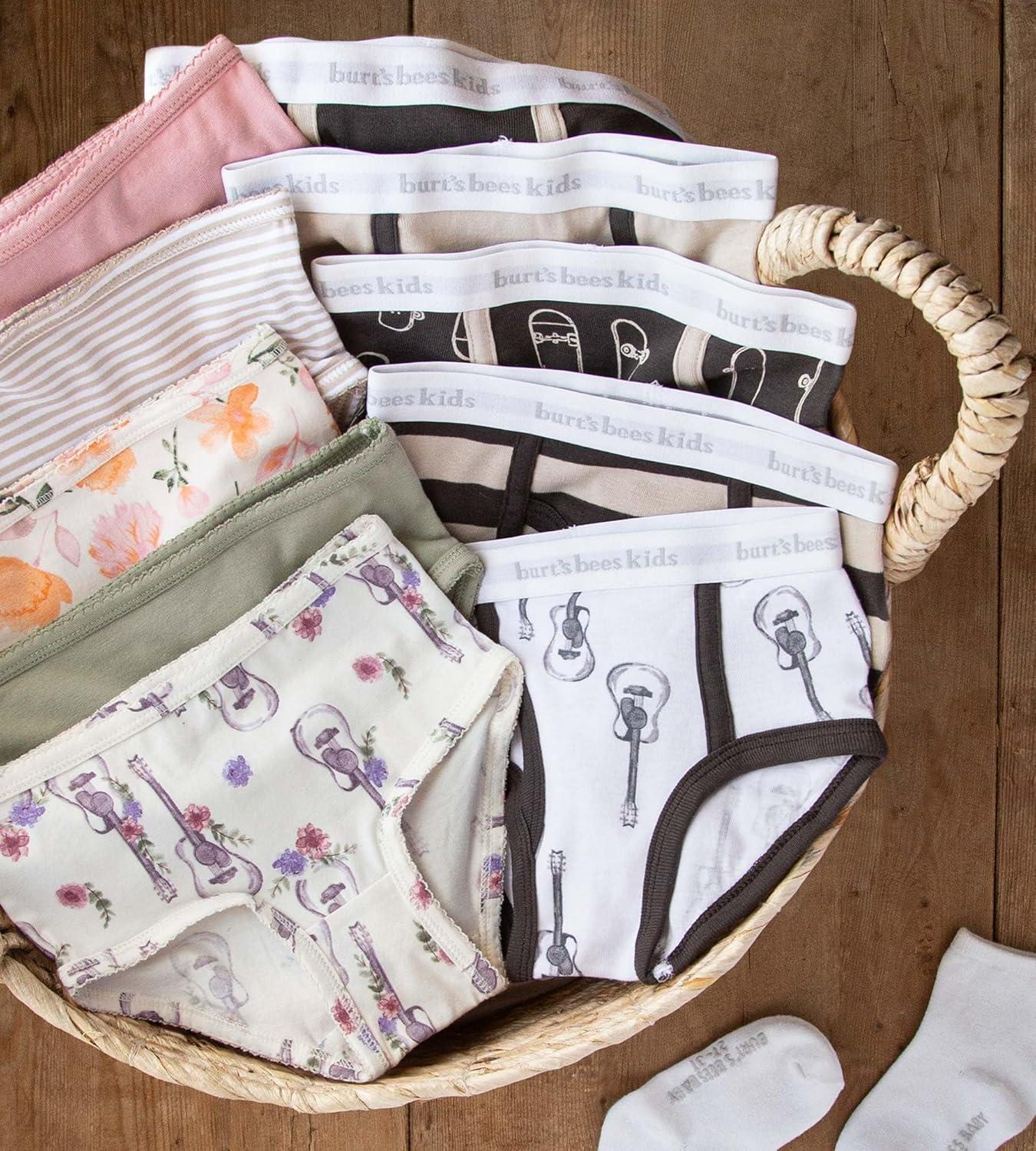 imageBurts Bees Baby Toddler Girls Underwear Set of 5  Solids StripesPrints TagFree with Sizes for 2T to 8 Years OldFloral Guitars