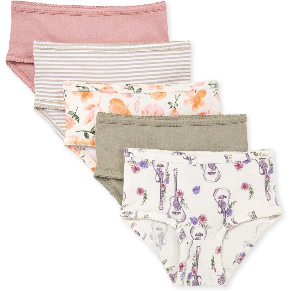 imageBurts Bees Baby Toddler Girls Underwear Set of 5  Solids StripesPrints TagFree with Sizes for 2T to 8 Years OldFloral Guitars