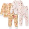 imageBurts Bees Baby Girls 2Piece Long Sleeve Tee and Pants Organic Cotton Pajama SetWaffle  Cheesecake