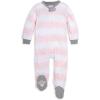 imageBurts Bees Baby Girls Loose Fit Organic Cotton Sleep and Play OnePiece Zip Front Footed PajamasPink Rugby Stripe