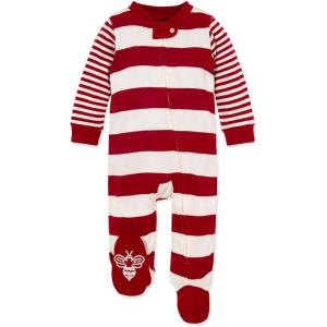 imageBurts Bees Baby Baby Girls Pajamas Zip Front NonSlip Footed Sleeper Pjs 100 Organic CottonCardinal Stripes