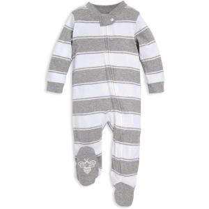 imageBurts Bees Baby Baby Girls Pajamas Zip Front NonSlip Footed Sleeper Pjs 100 Organic CottonHeather Grey Stripes