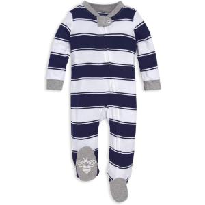 imageBurts Bees Baby Baby Girls Pajamas Zip Front NonSlip Footed Sleeper Pjs 100 Organic CottonNavy Rugby Stripe