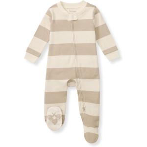 imageBurts Bees Baby Baby Girls Pajamas Zip Front NonSlip Footed Sleeper Pjs 100 Organic CottonOat Rugby Stripe