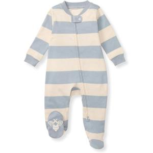 imageBurts Bees Baby Baby Girls Pajamas Zip Front NonSlip Footed Sleeper Pjs 100 Organic CottonQuarry Blue Rugby Stripe