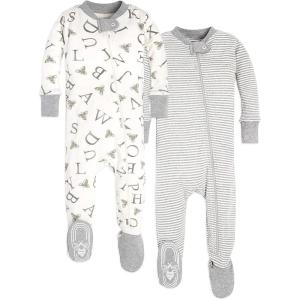 imageBurts Bees Baby Boys Snug Fit OnePiece Footed NonSlip SleeperA Bee CStripe