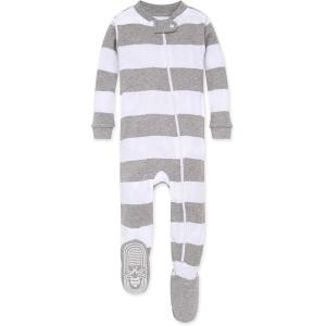 imageBurts Bees Baby Boys Snug Fit OnePiece Footed NonSlip SleeperHeather Grey Rugby Stripe