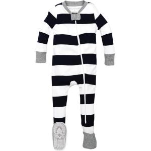 imageBurts Bees Baby Boys Snug Fit OnePiece Footed NonSlip SleeperMidnight Rugby Stripe