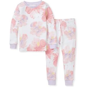imageBurts Bees Baby Girls 2Piece Long Sleeve Tee and Pants Organic Cotton Pajama SetAloha Hibiscus
