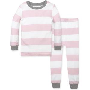 imageBurts Bees Baby Girls 2Piece Long Sleeve Tee and Pants Organic Cotton Pajama SetBlossom Rugby Stripe