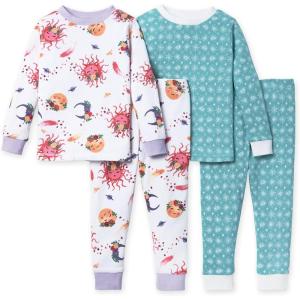 imageBurts Bees Baby Girls 2Piece Long Sleeve Tee and Pants Organic Cotton Pajama SetCelestial  Mosaic