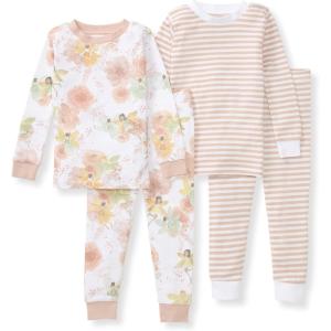 imageBurts Bees Baby Girls 2Piece Long Sleeve Tee and Pants Organic Cotton Pajama SetFairy Floral 2pk