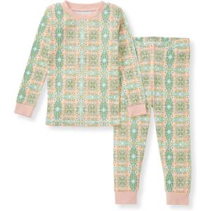 imageBurts Bees Baby Girls 2Piece Long Sleeve Tee and Pants Organic Cotton Pajama SetFloral Tile
