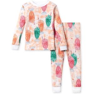 imageBurts Bees Baby Girls 2Piece Long Sleeve Tee and Pants Organic Cotton Pajama SetOrange Crush
