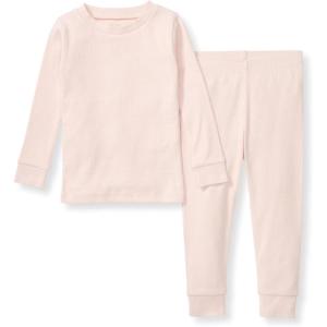 imageBurts Bees Baby Girls 2Piece Long Sleeve Tee and Pants Organic Cotton Pajama SetPink Solid Rib