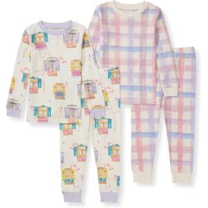 imageBurts Bees Baby Girls 2Piece Long Sleeve Tee and Pants Organic Cotton Pajama SetSwiss Chalet 2pk