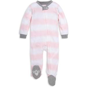 imageBurts Bees Baby Girls Loose Fit Organic Cotton Sleep and Play OnePiece Zip Front Footed PajamasPink Rugby Stripe