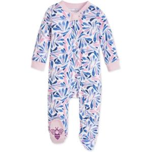imageBurts Bees Baby Girls Loose Fit Organic Cotton Sleep and Play OnePiece Zip Front Footed PajamasWatercolor Dreams