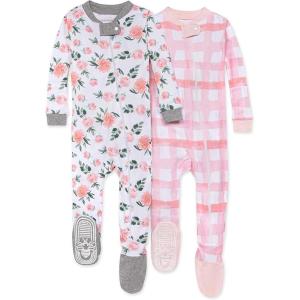 imageBurts Bees Baby Girls Snug Fit OnePiece Footed NonSlip Sleeper PajamasAutumn Blooms 2pk