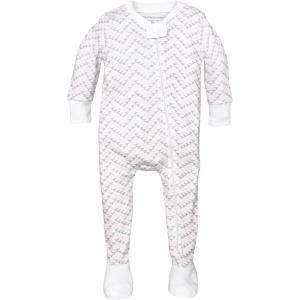 imageBurts Bees Baby Girls Snug Fit OnePiece Footed NonSlip Sleeper PajamasBlossom Chevron Bee