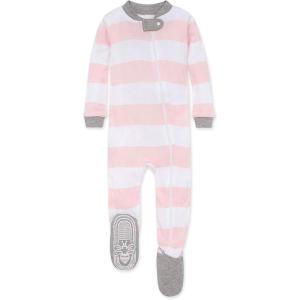 imageBurts Bees Baby Girls Snug Fit OnePiece Footed NonSlip Sleeper PajamasPink Rugby Stripe