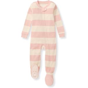 imageBurts Bees Baby Girls Snug Fit OnePiece Footed NonSlip Sleeper PajamasPink Sand Rugby Stripe