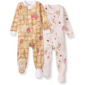 imageBurts Bees Baby Girls Snug Fit OnePiece Footed NonSlip Sleeper PajamasWaffle  Cheesecake