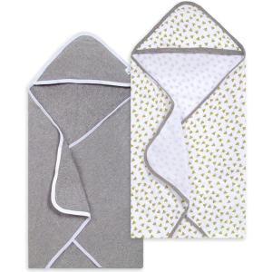 imageBurts Bees Baby Infant Hooded Towels Little Ducks Organic Cotton Unisex Bath Essentials and Newborn Necessities Soft Nursery Towel with Hood Set 2Pack Size 29 x 29 InchGrey Yellow Bees