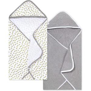 imageBurts Bees Baby Infant Hooded Towels Little Ducks Organic Cotton Unisex Bath Essentials and Newborn Necessities Soft Nursery Towel with Hood Set 2Pack Size 29 x 29 InchHoneybeeGrey