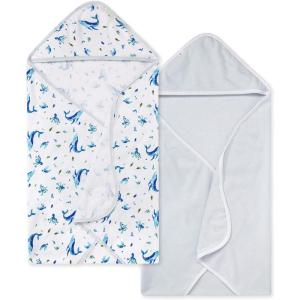 imageBurts Bees Baby Infant Hooded Towels Little Ducks Organic Cotton Unisex Bath Essentials and Newborn Necessities Soft Nursery Towel with Hood Set 2Pack Size 29 x 29 InchWhale of a Tale