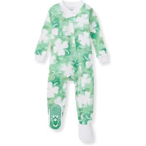 imageBurts Bees Baby babyboys Sleeper Pjs 100 Organic Cotton Onepiece Footie Zip Up Jumpsuit Snug Fit PajamasArtsy Clover