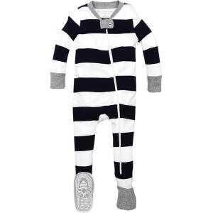 imageBurts Bees Baby babyboys Sleeper Pjs 100 Organic Cotton Onepiece Footie Zip Up Jumpsuit Snug Fit PajamasMidnight Rugby Stripe