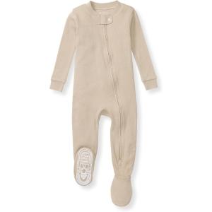 imageBurts Bees Baby babyboys Sleeper Pjs 100 Organic Cotton Onepiece Footie Zip Up Jumpsuit Snug Fit PajamasNeutral Solid Rib