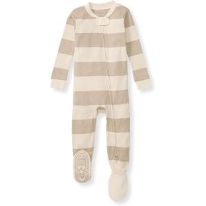 imageBurts Bees Baby babyboys Sleeper Pjs 100 Organic Cotton Onepiece Footie Zip Up Jumpsuit Snug Fit PajamasOat Rugby Stripe