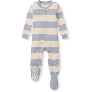 imageBurts Bees Baby babyboys Sleeper Pjs 100 Organic Cotton Onepiece Footie Zip Up Jumpsuit Snug Fit PajamasQuarry Blue Rugby Stripe