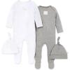 imageBurts Bees Baby Jumpsuit 100 Organic Cotton Onepiece Outfit Coverall With HatHeather GreyWhite 2pk