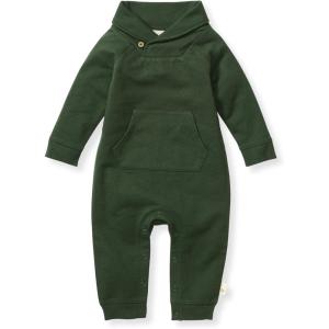 imageBurts Bees Baby Boys 100 Organic OnePiece Long Sleeve CoverallDark Jade Shawl Collar