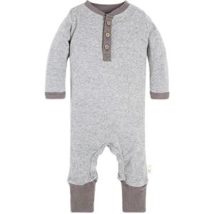 imageBurts Bees Baby Boys 100 Organic OnePiece Long Sleeve CoverallHeather Grey Henley