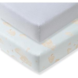 imageBurts Bees Baby Essential Organic Cotton Fitted Crib Sheet Breathable for Boy Girl Standard Crib ampamp Toddler MattressesGood Night Sky Blue 2pk