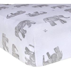 imageBurts Bees Baby Essential Organic Cotton Fitted Crib Sheet Breathable for Boy Girl Standard Crib ampamp Toddler MattressesNeutral Elephants
