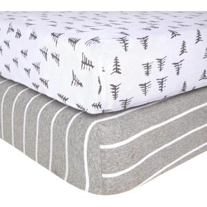 imageBurts Bees Baby Essential Organic Cotton Fitted Crib Sheet Breathable for Boy Girl Standard Crib ampamp Toddler MattressesPine ForestStripe 2pk