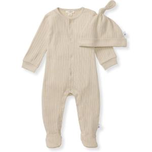 imageBurts Bees Baby Jumpsuit 100 Organic Cotton Onepiece Outfit Coverall With HatFossil Sweet Rib