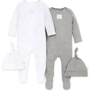 imageBurts Bees Baby Jumpsuit 100 Organic Cotton Onepiece Outfit Coverall With HatHeather GreyWhite 2pk