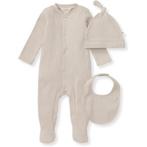 imageBurts Bees Baby Unisex Baby Jumpsuit Set 100 Organic Cotton 3Piece Gift Outfit Coverall with Matching Hat and BibLimestone 3pc Set