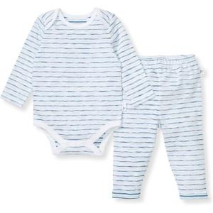 imageBurts Bees Baby Unisex Bodysuit and Pant Set 100 Organic CottonBlue Slub Stripe