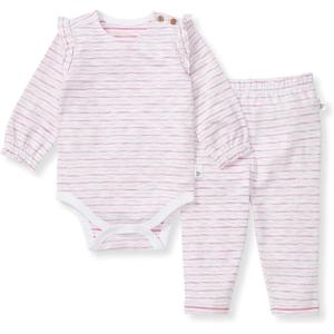 imageBurts Bees Baby Unisex Bodysuit and Pant Set 100 Organic CottonPink Slub Stripe